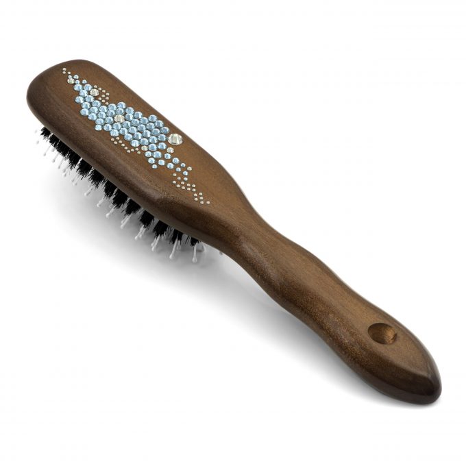 Mont Bleu Wood Hair Brush with Boar Bristles and Swarovski Crystals - Breeze