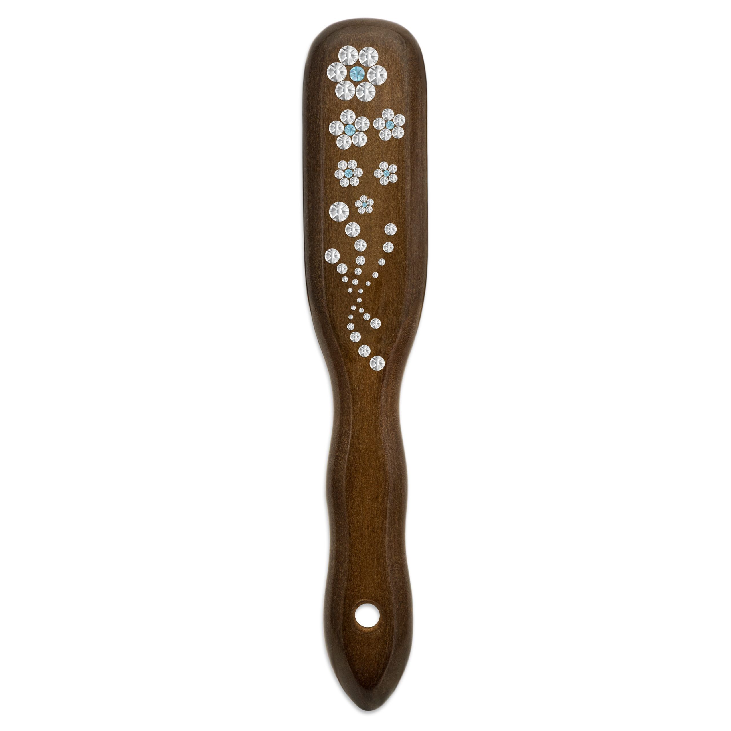 Mont Bleu Wood Hair Brush with Boar Bristles and Swarovski Crystals - Flowers