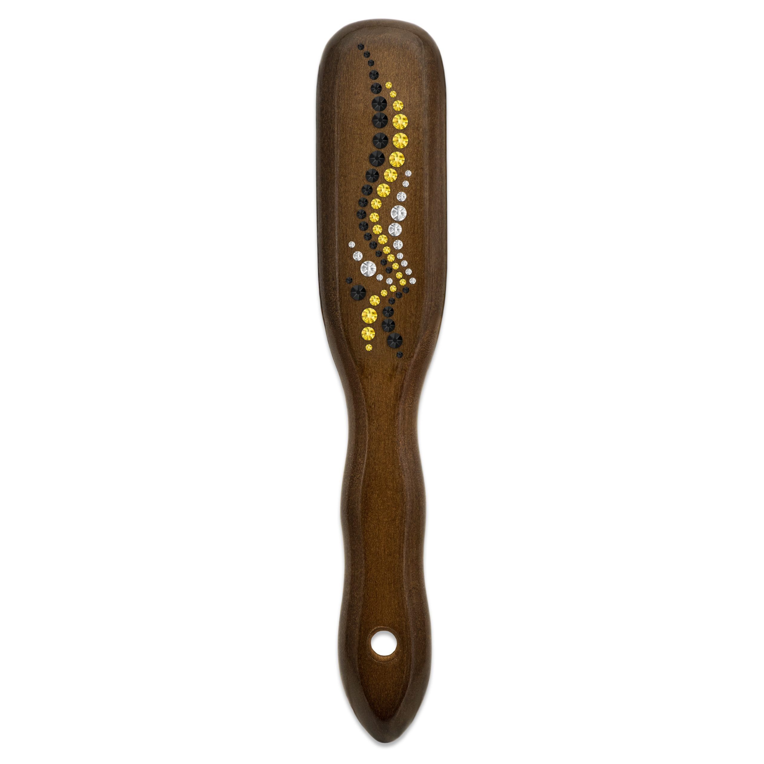 Mont Bleu Wood Hair Brush with Boar Bristles and Swarovski Crystals - Wave