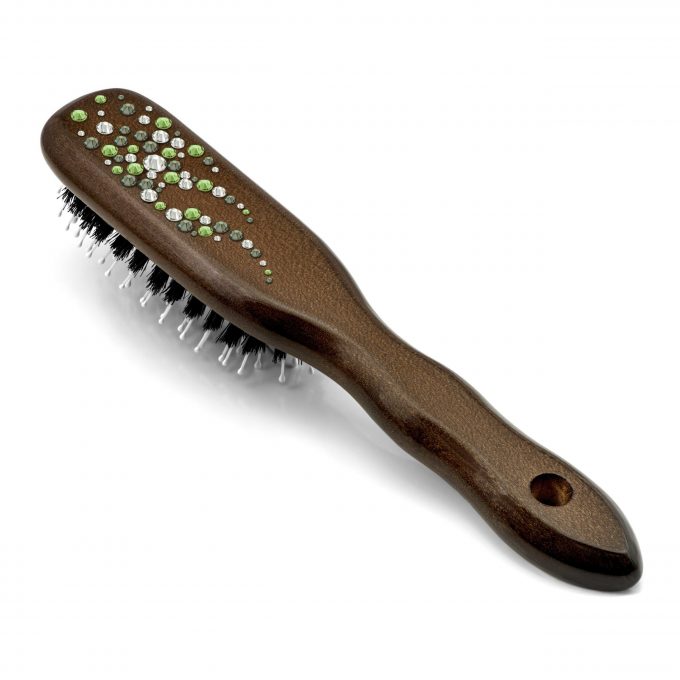 Mont Bleu Wood Hair Brush with Boar Bristles and Swarovski Crystals - Corals