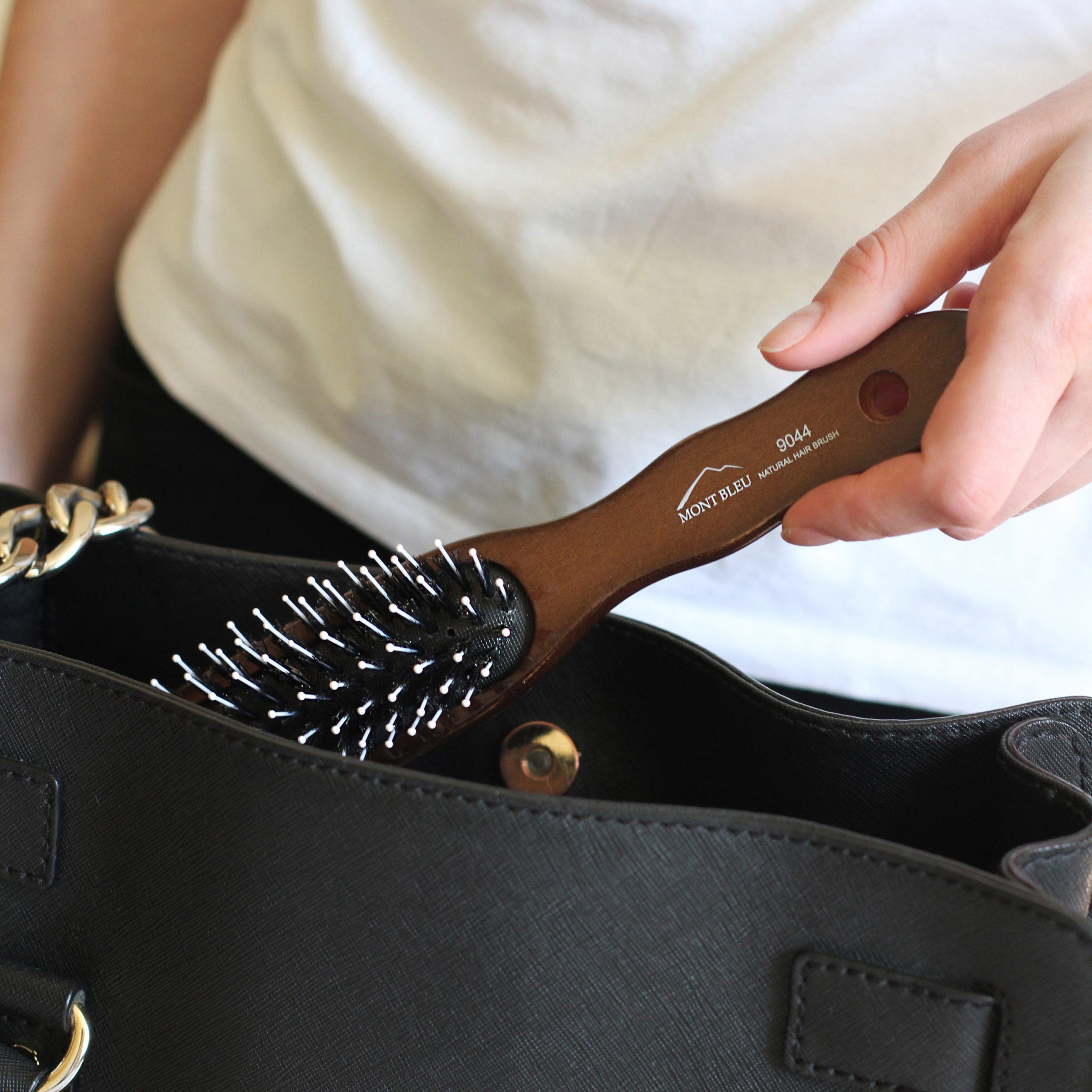 Mont Bleu Wood Hair Brush with Boar Bristles and Swarovski Crystals - Corals