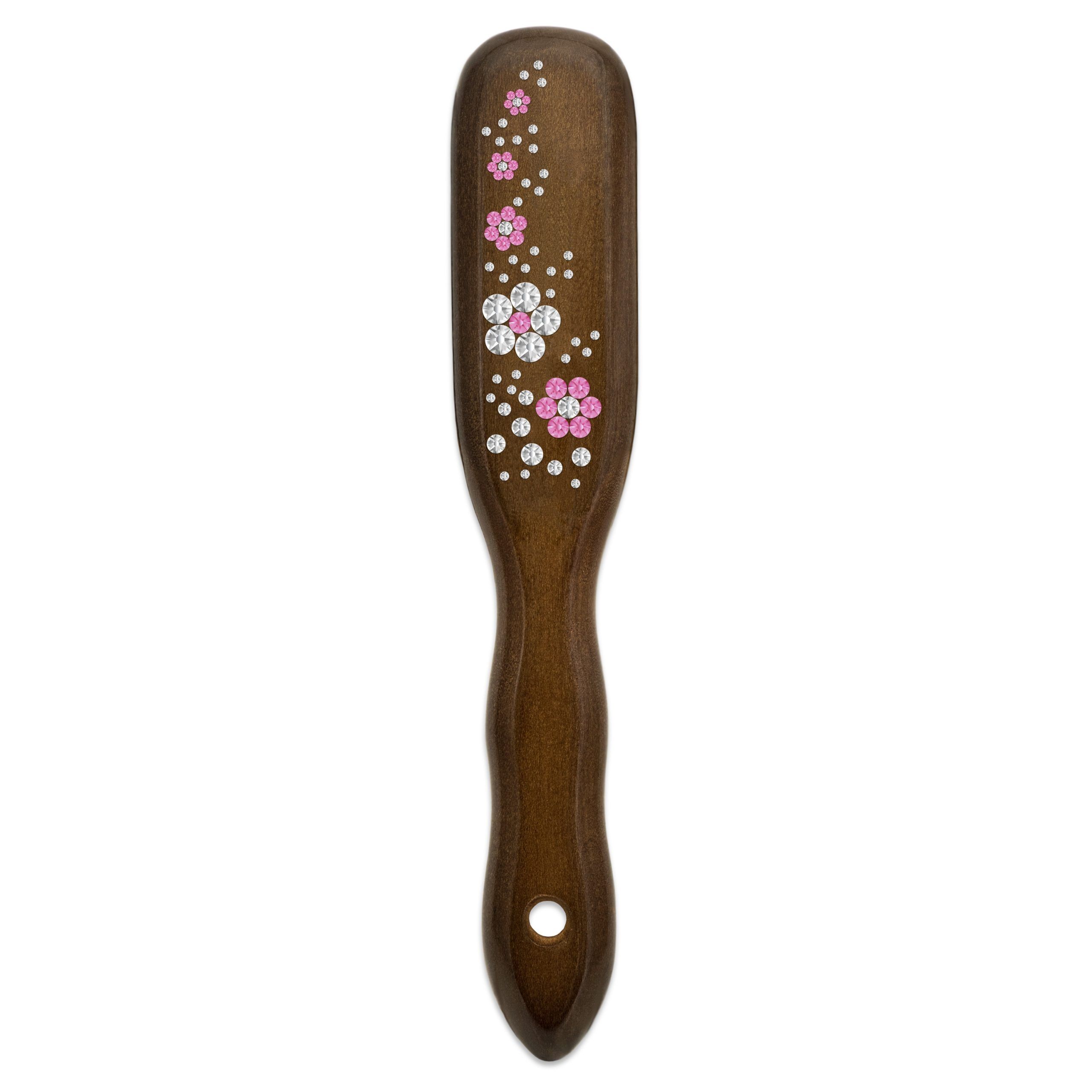 Mont Bleu Wood Hair Brush with Boar Bristles and Swarovski Crystals - Blossom