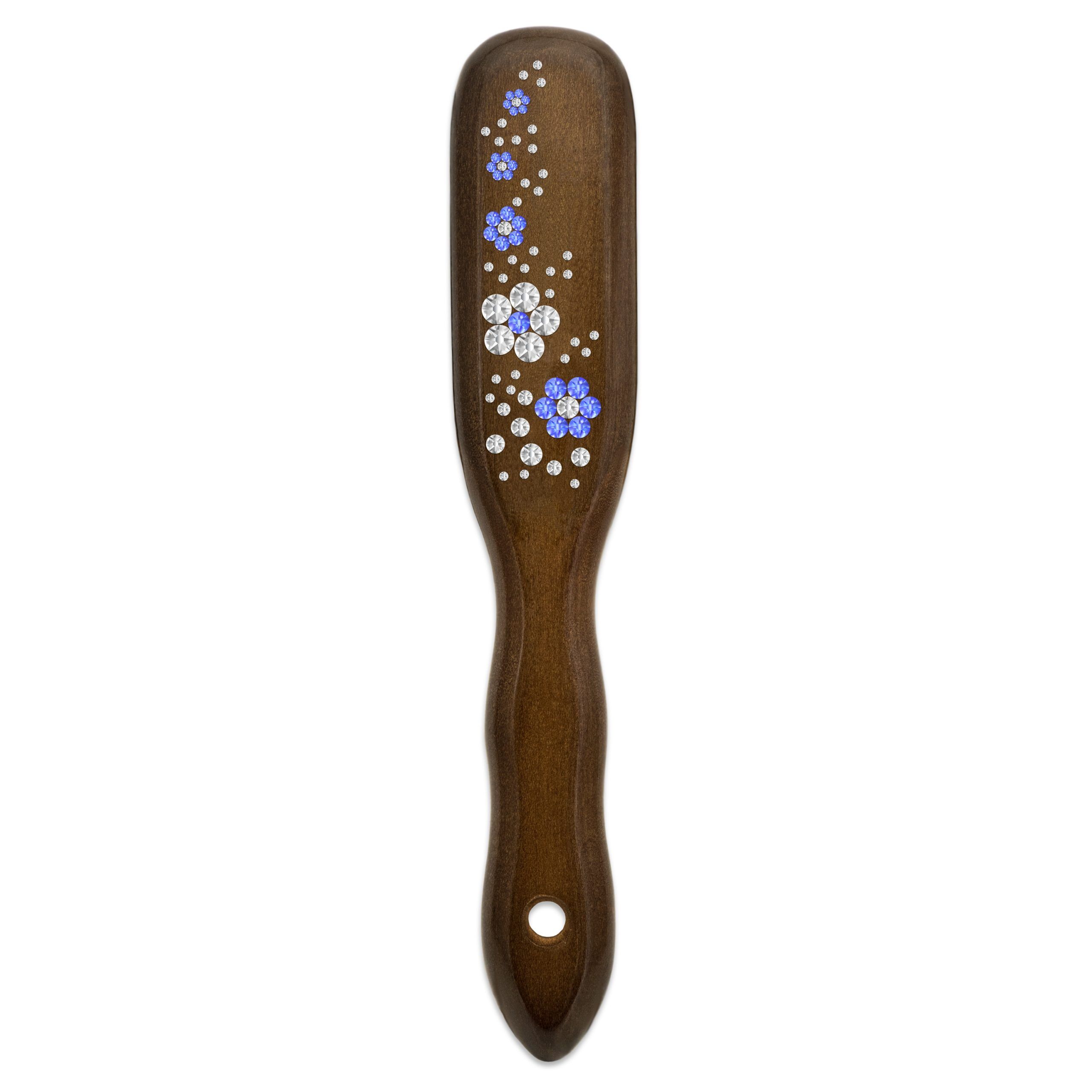 Mont Bleu Wood Hair Brush with Boar Bristles and Swarovski Crystals - Blossom