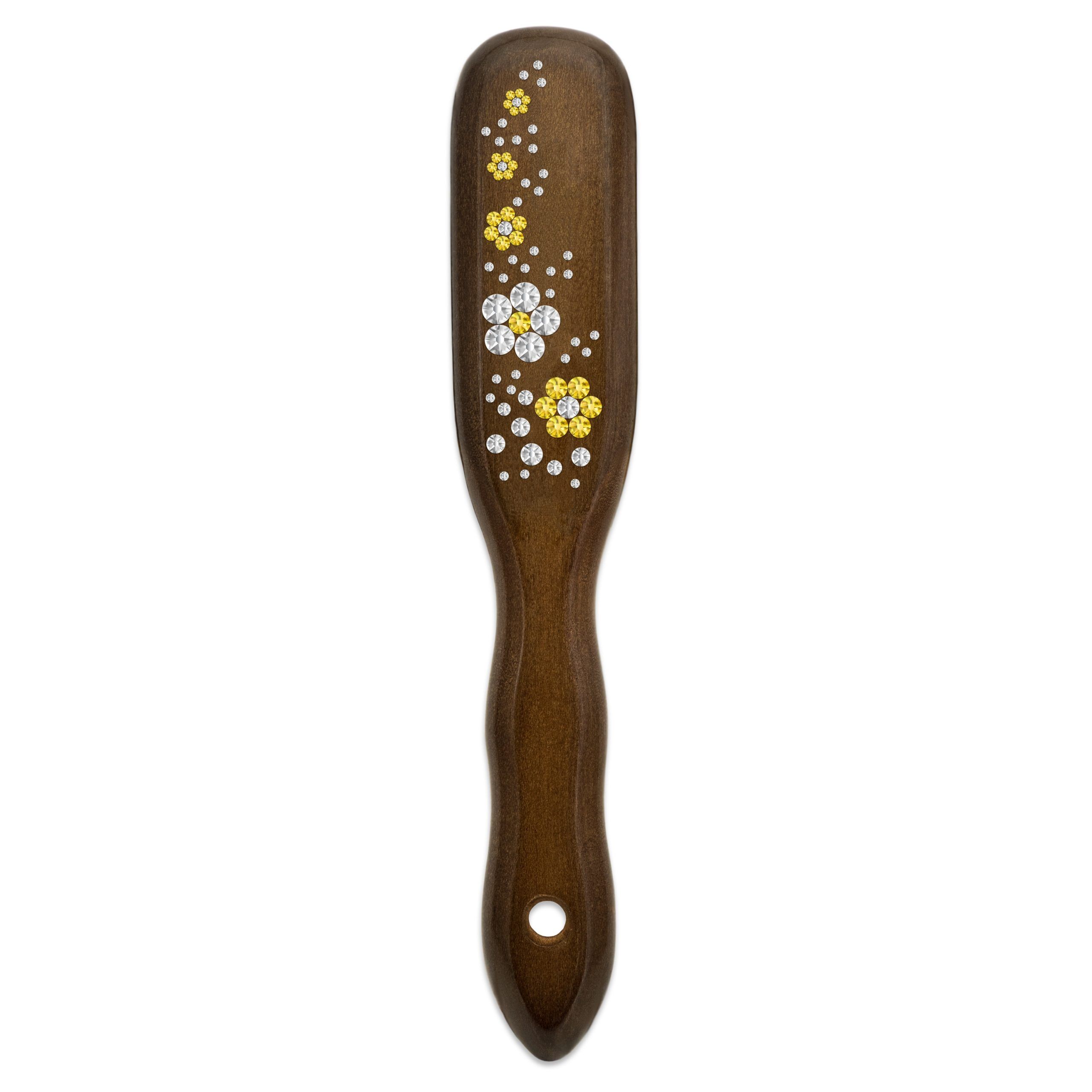 Mont Bleu Wood Hair Brush with Boar Bristles and Swarovski Crystals - Blossom