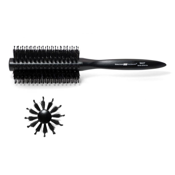 Round wood hair brush with boar bristles 9427