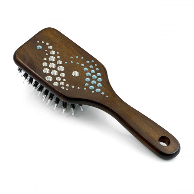 Mont Bleu Wood Hair Brush with Boar Bristles and Swarovski Crystals - Ying and Yang