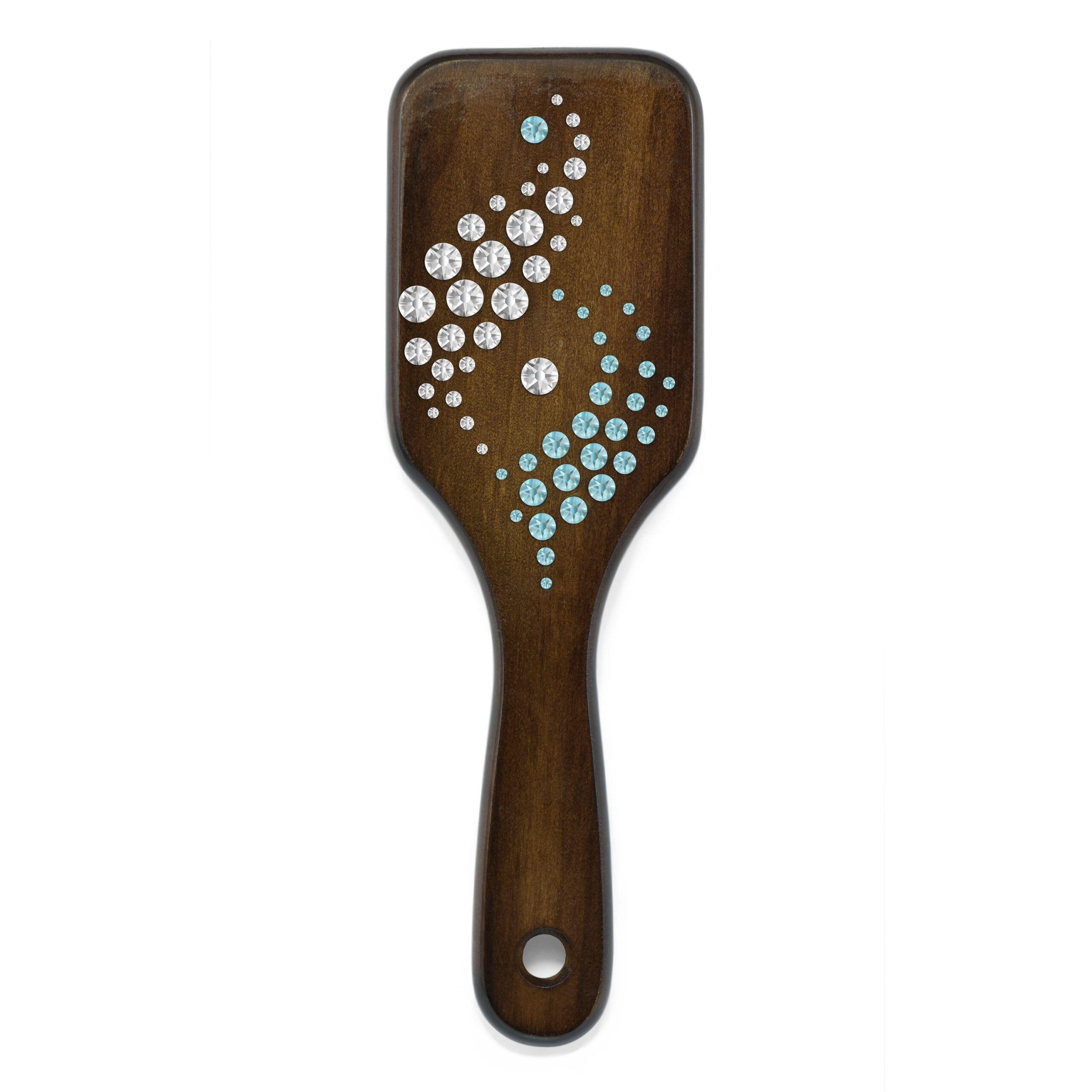 Mont Bleu Wood Hair Brush with Boar Bristles and Swarovski Crystals - Ying and Yang