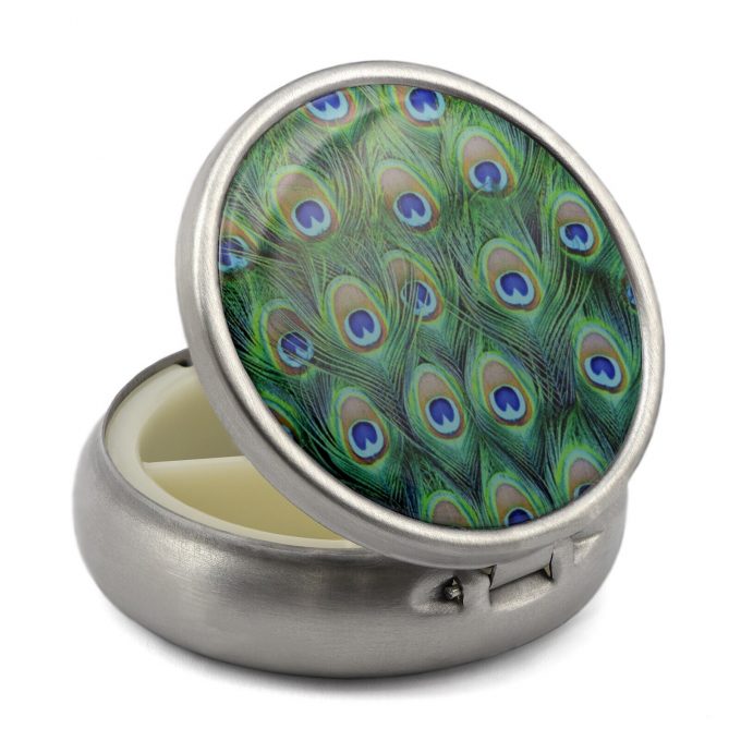 Pill Box with Peacock Print