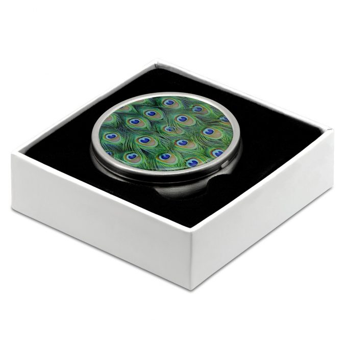 Pill Box with Peacock Print