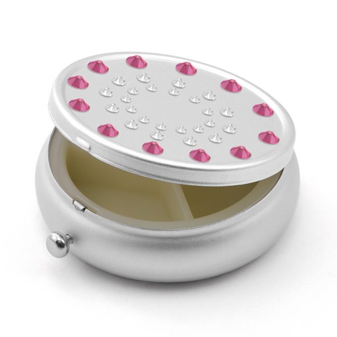 Pill Box in Silver Color with Swarovski Crystals Sun Design