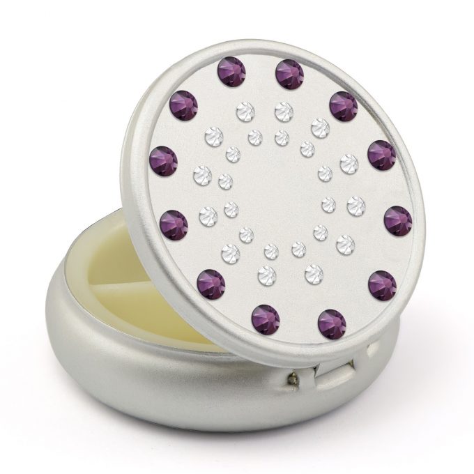 Pill Box in Silver Color with Swarovski Crystals Sun Design