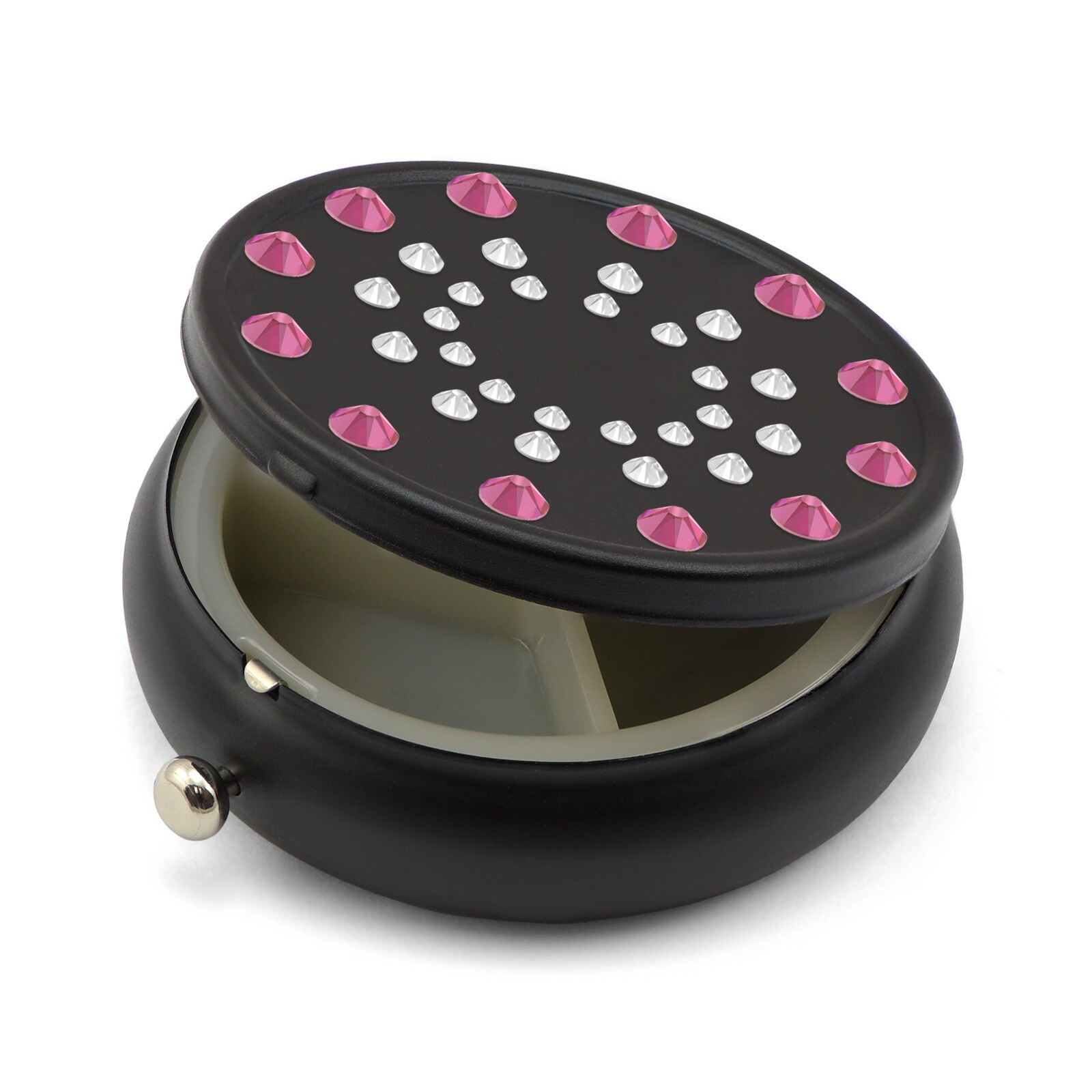 Pill Box in Black Color with Swarovski Crystals Sun Design Pill Box in Black Color with Swarovski Crystals Sun Design