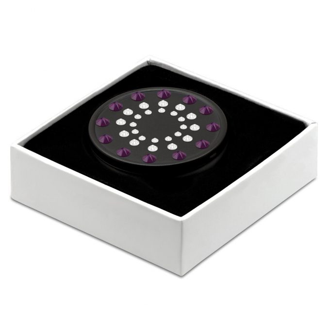 Pill Box in Black Color with Swarovski Crystals Sun Design