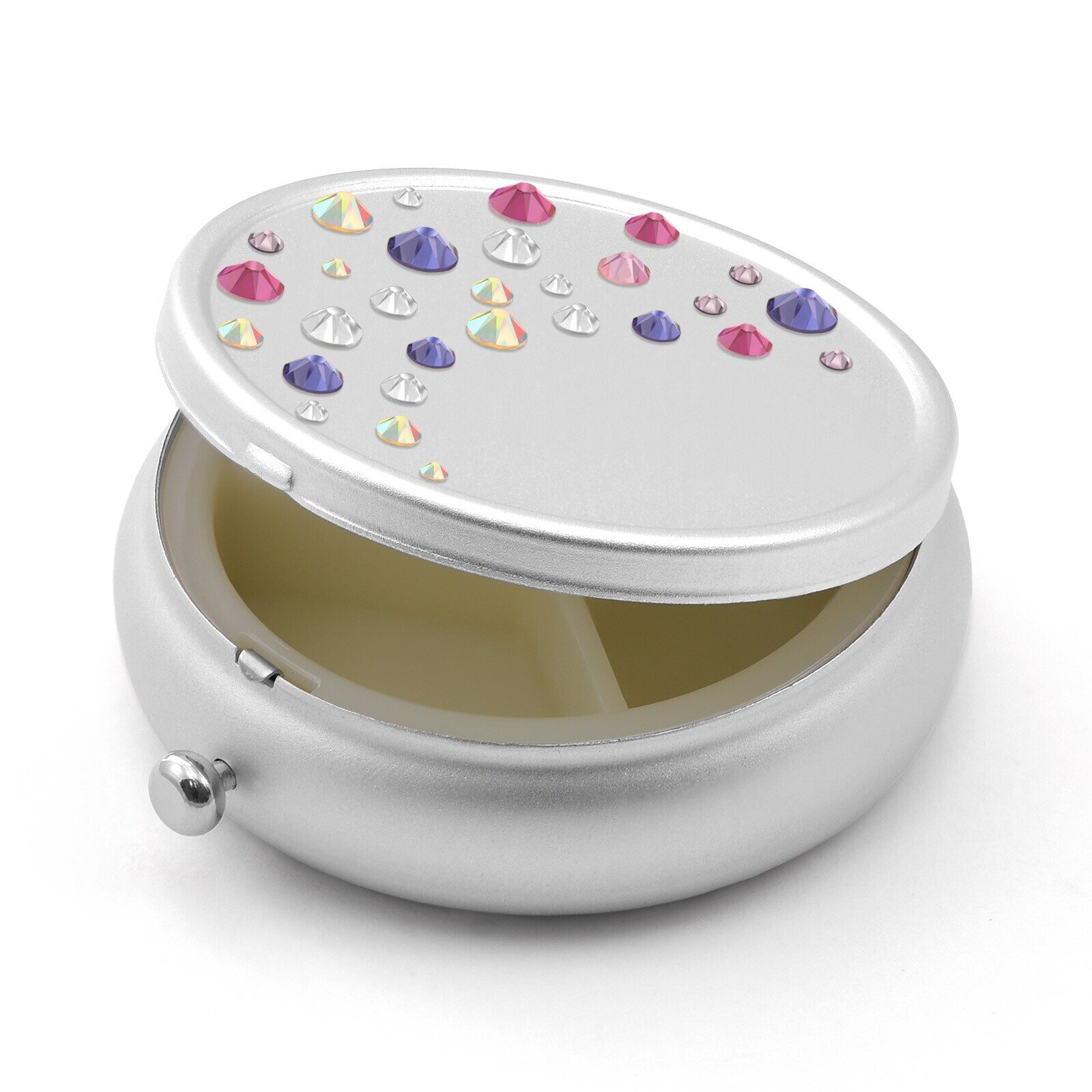 Pill Box in Silver Color with Swarovski Crystals Waterfall Design Pill Box in Silver Color with Swarovski Crystals Waterfall Design