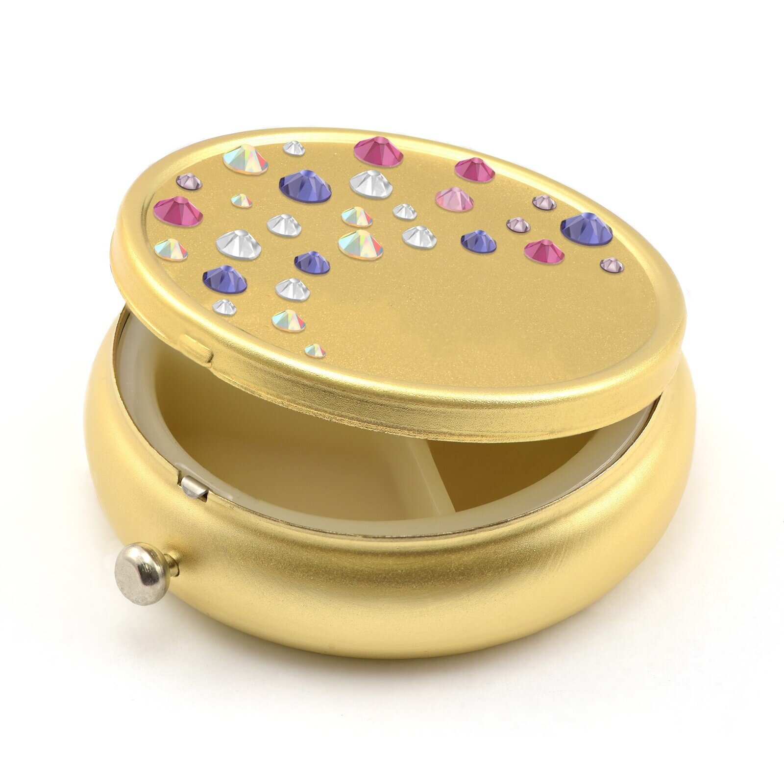 Pill Box in Gold Color with Swarovski Crystals Waterfall Design