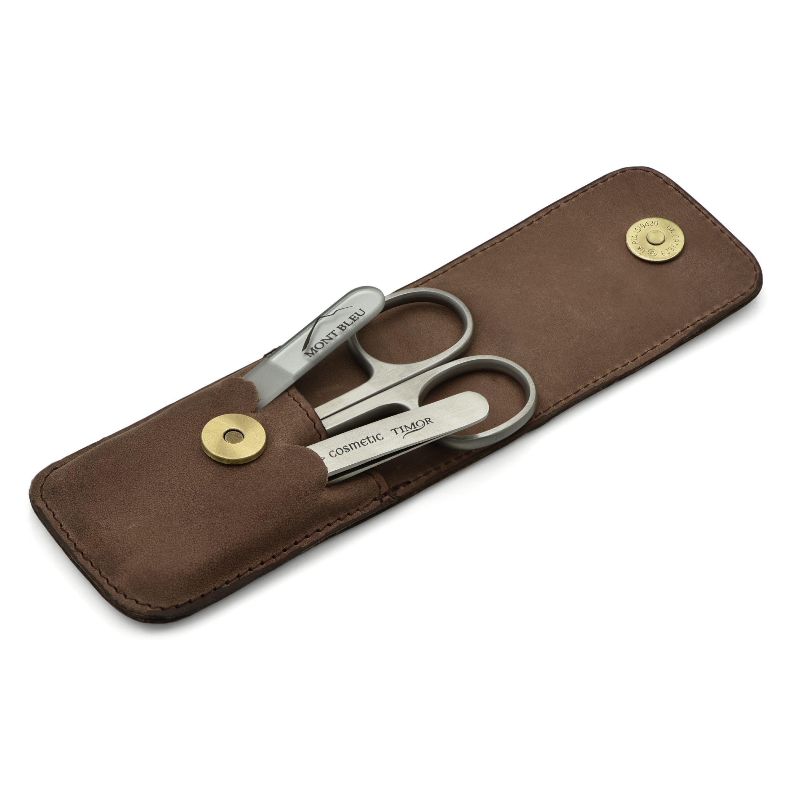 Giesen & Forsthoff's Timor 3-piece Manicure Set in Natural Oiled Leather Case with Vintage look