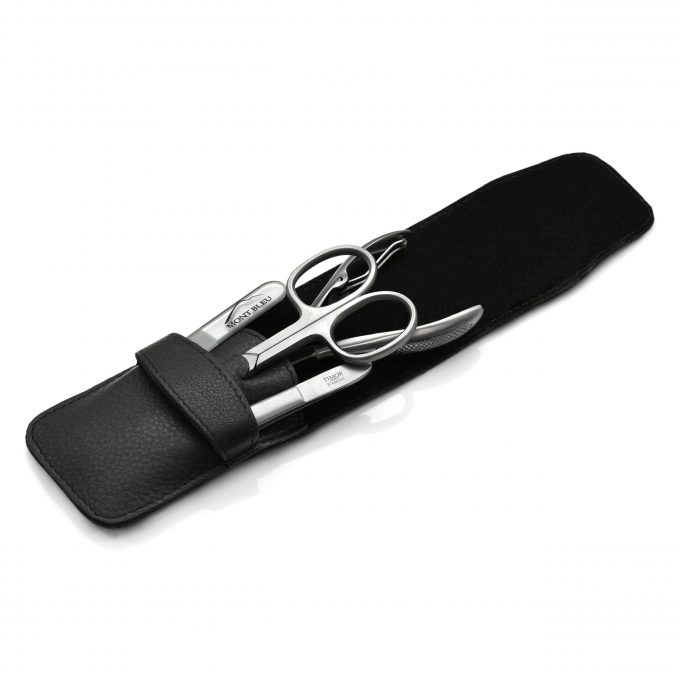 Giesen & Forsthoff's Timor 4-piece Gents' Manicure Set with Nail Pliers in Black Leather Case