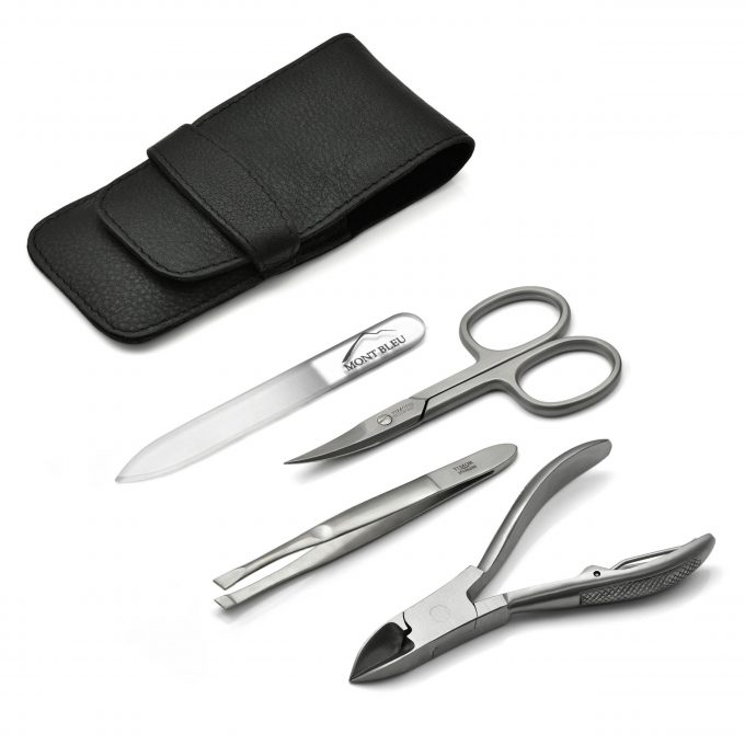 Giesen & Forsthoff's Timor 4-piece Gents' Manicure Set with Nail Pliers in Black Leather Case