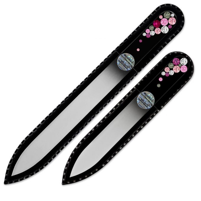 Set of 2 Czech Black Glass Nail Files with crystals BB-MS
