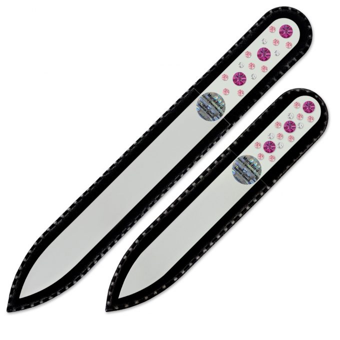 Set of 2 White Glass Nail Files with crystals CNW-MS