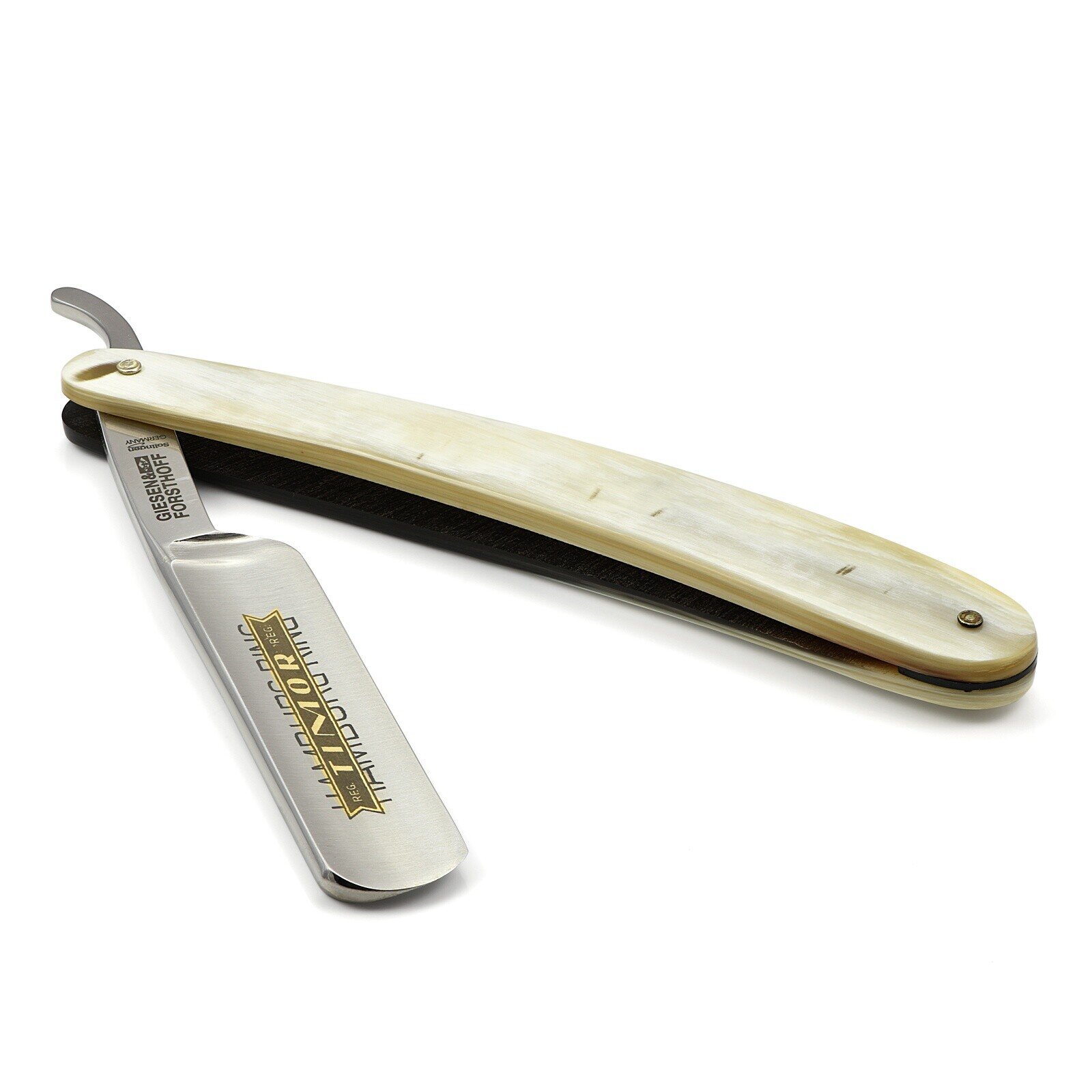 Giesen & Forsthoff's Timor Hamburg Ring 5/8" Straight Razor with Real Horn Handle