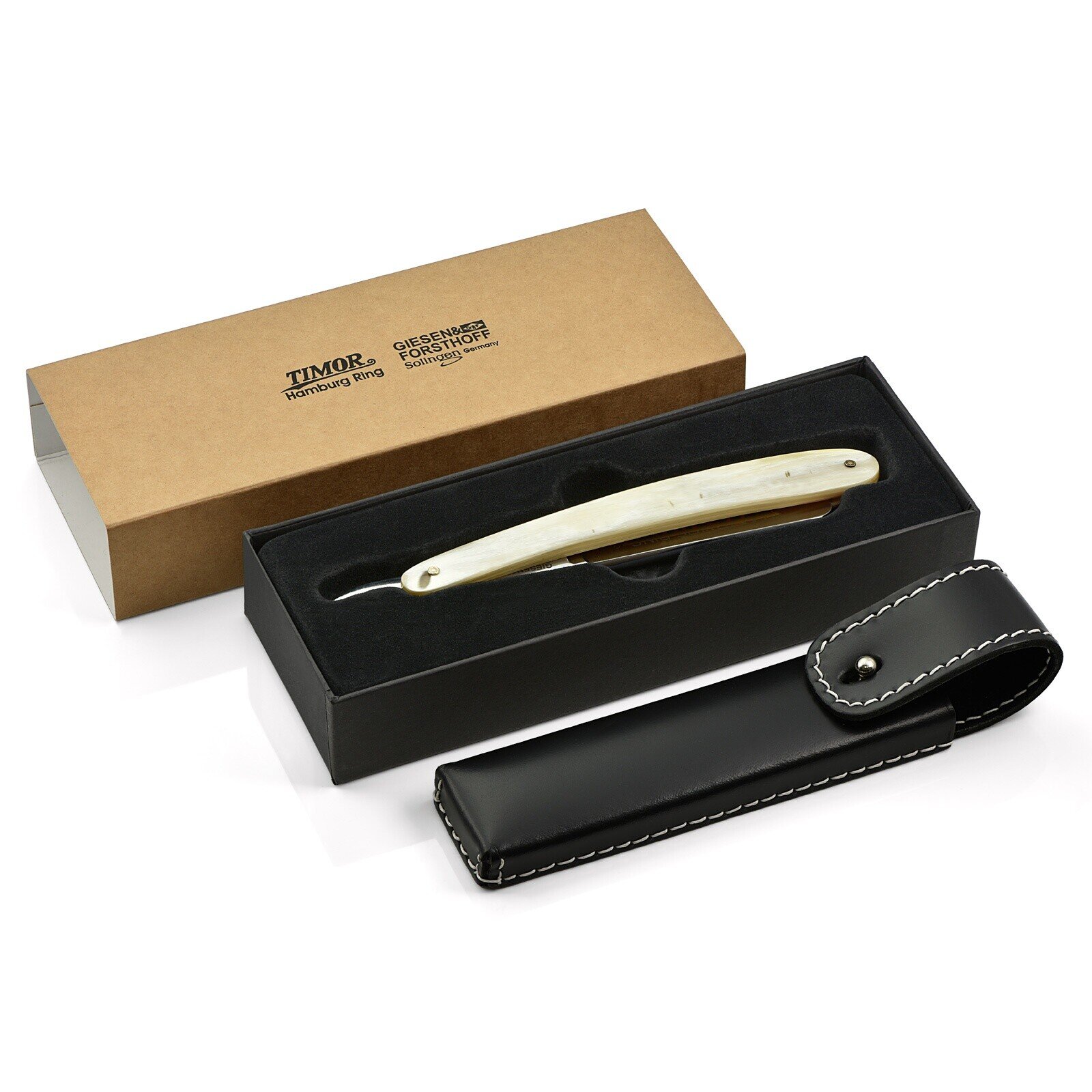 Giesen & Forsthoff's Timor Hamburg Ring 5/8" Straight Razor with Real Horn Handle