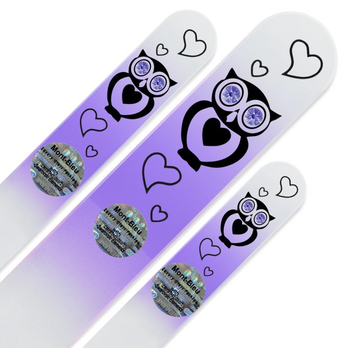 Set of 3 Glass Nail Files "Owl" with Swarovski crystals