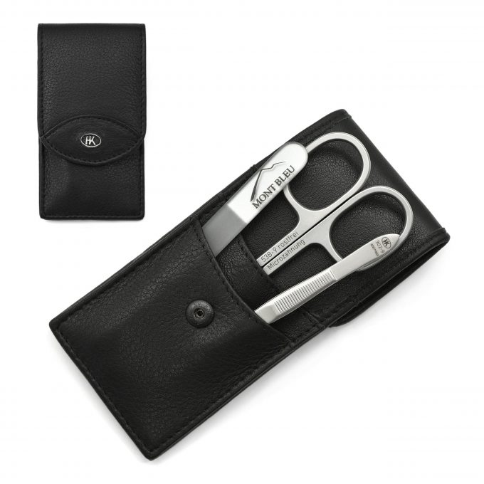 Hans Kniebes 4-piece Gents' Manicure Set with Hair Comb in Amalfi Leather Case, Made in Germany
