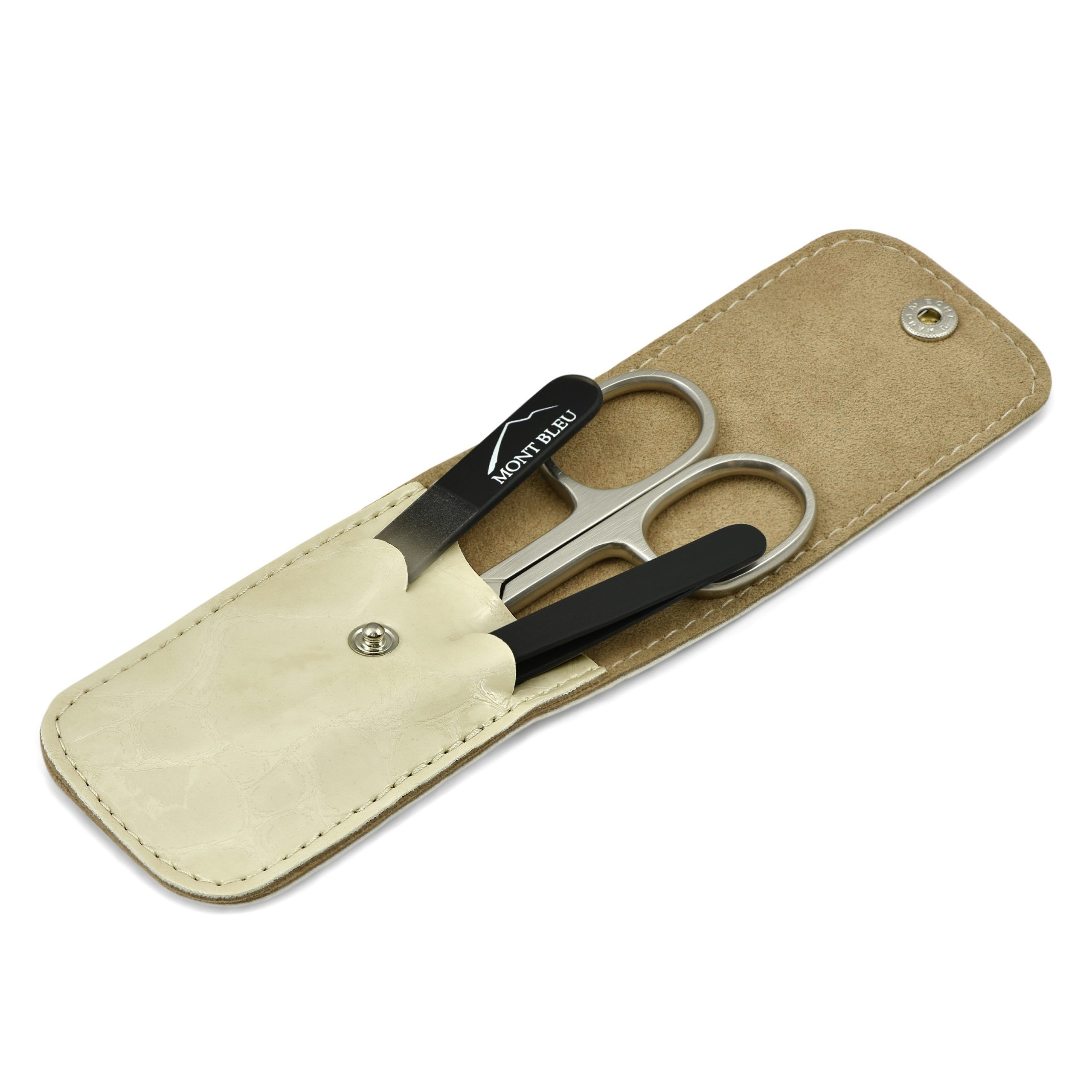 Mont Bleu 3-piece Manicure Set in Leatherette Case, Beige 'Anna'
