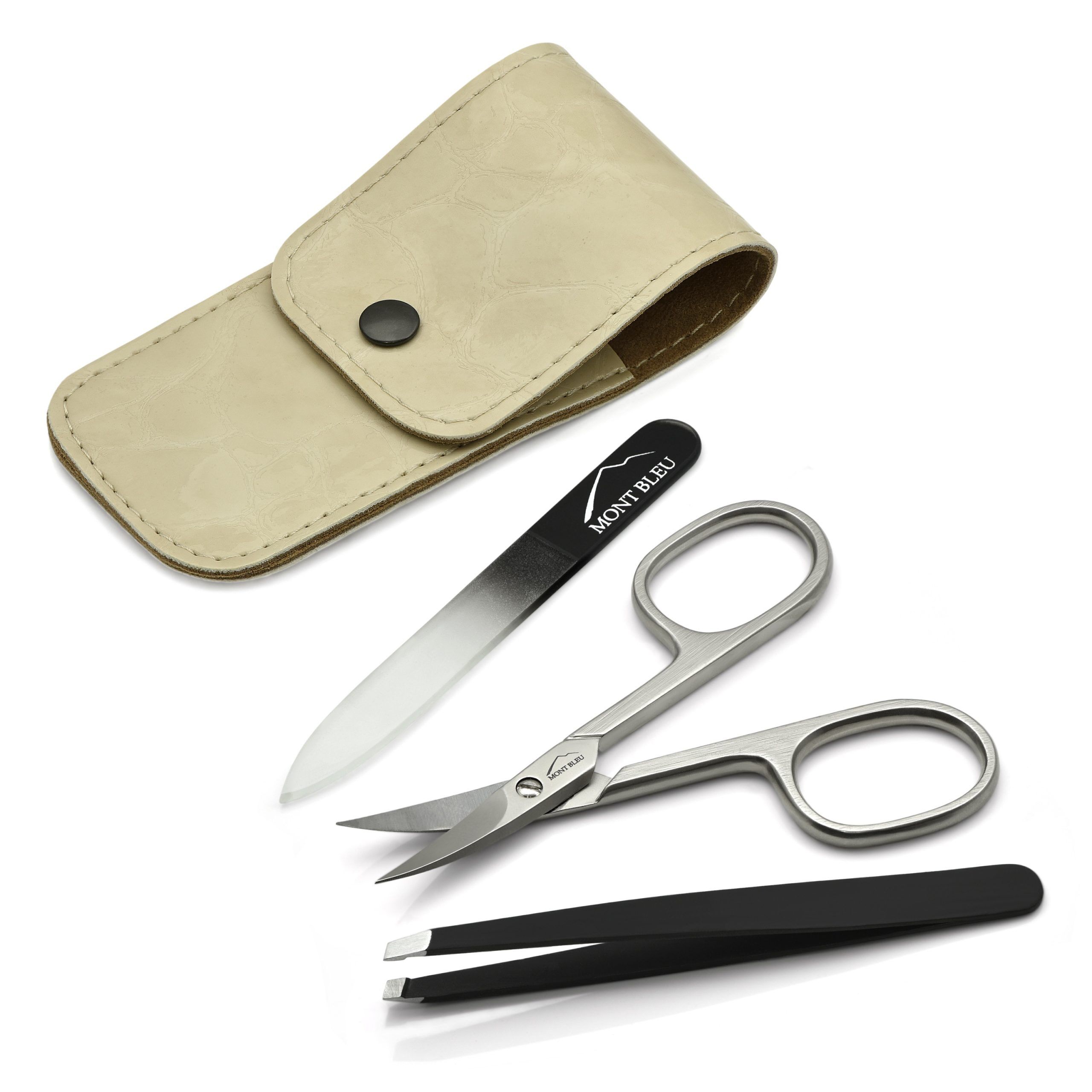 Mont Bleu 3-piece Manicure Set in Leatherette Case, Beige 'Anna'