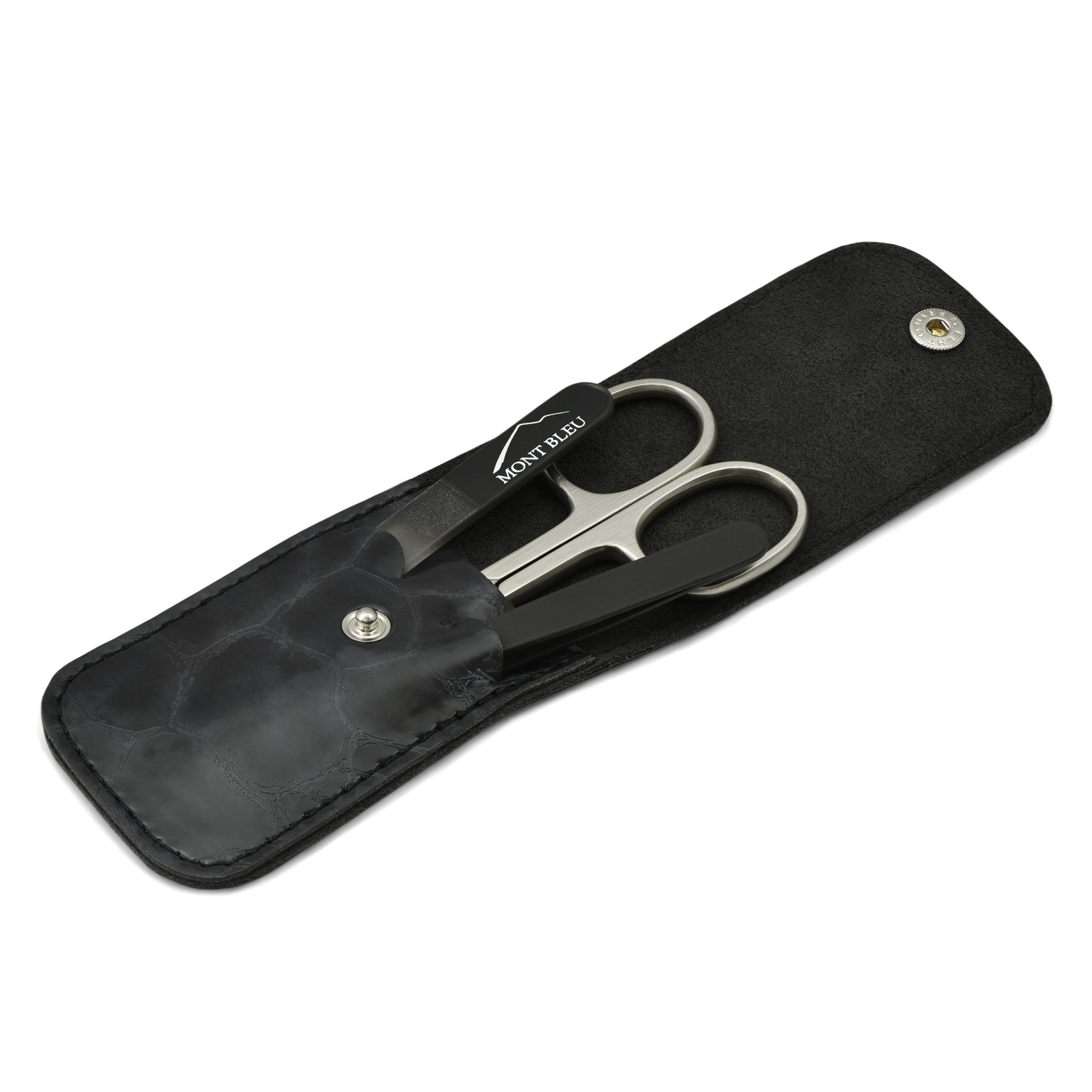 Mont Bleu 3-piece Manicure Set in Soft Leatherette Case, Black 'Anna'