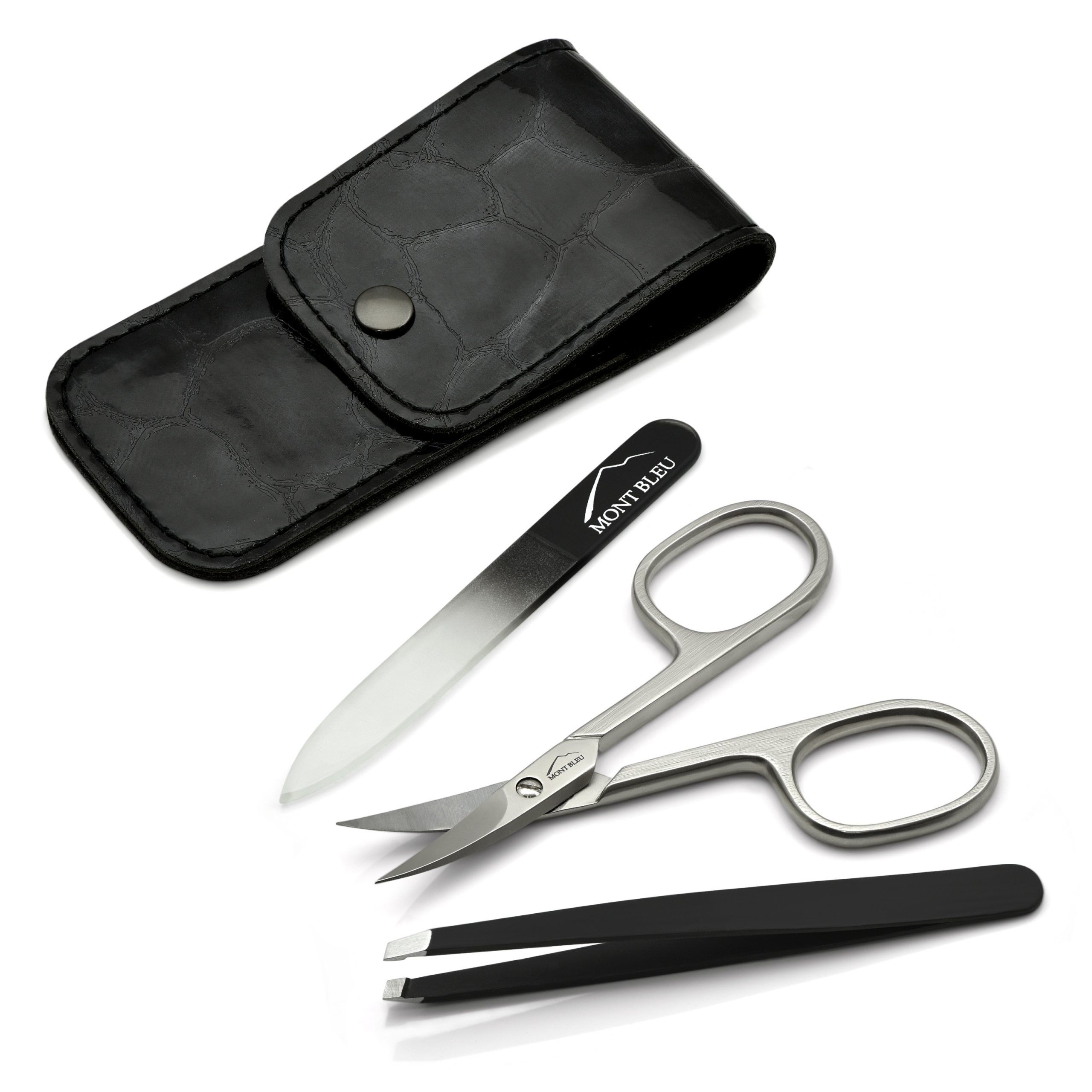 Mont Bleu 3-piece Manicure Set in Soft Leatherette Case, Black 'Anna'