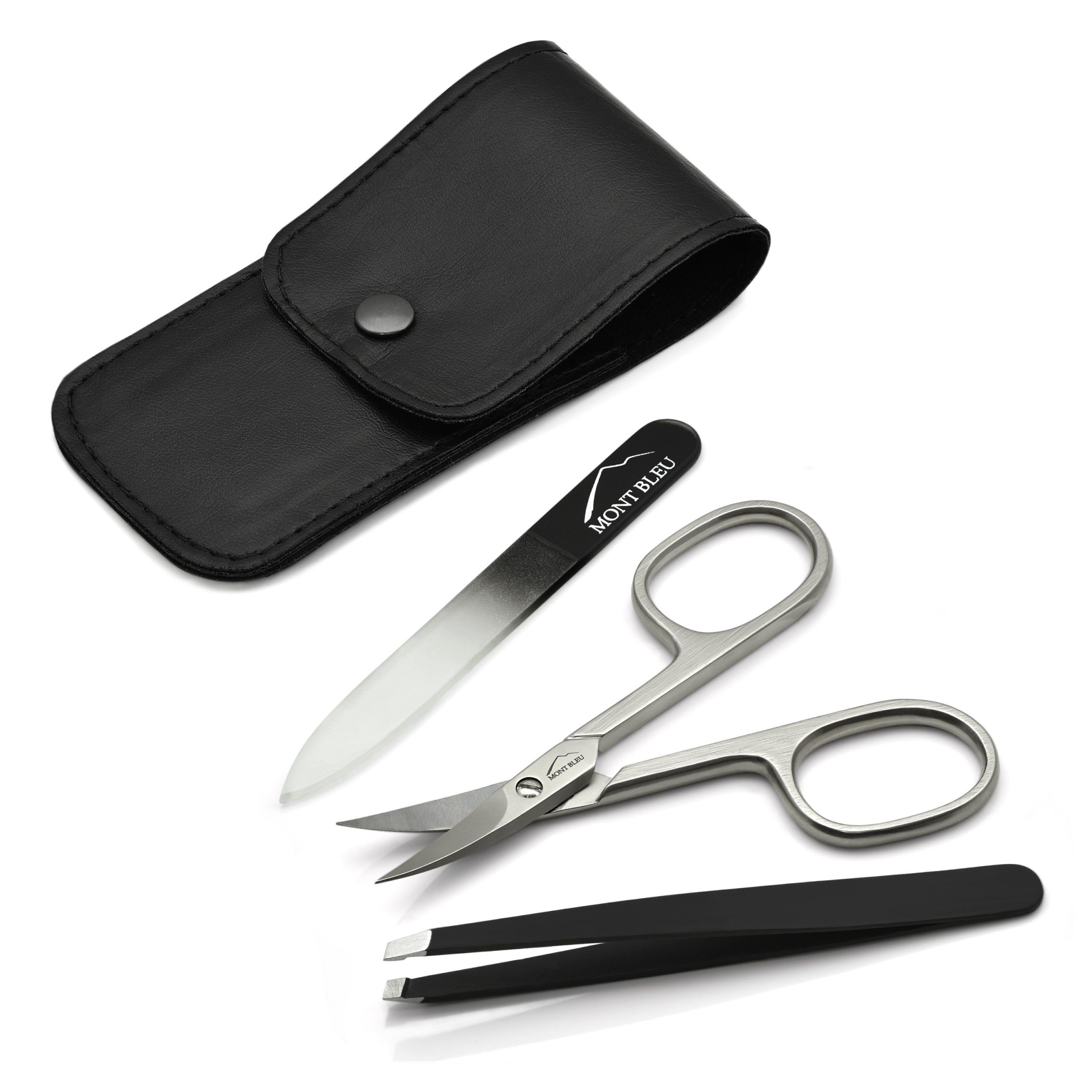 Mont Bleu 3-piece Manicure Set in Soft Leatherette Case, Simple Black