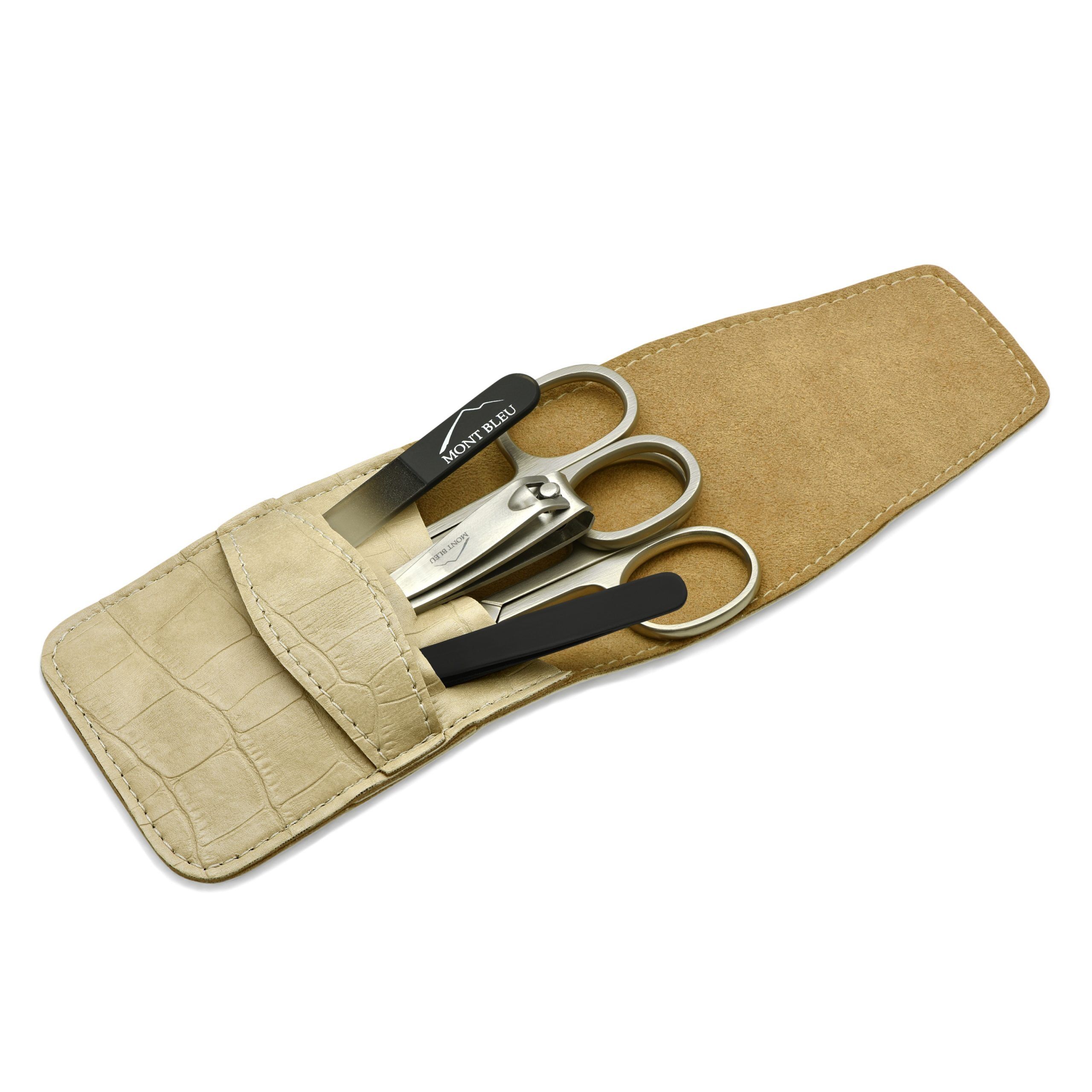 Mont Bleu 5-piece Manicure Set in Vegan Faux Leather Case, Beige