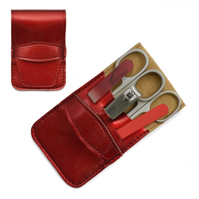 Mont Bleu 5-piece Manicure Set in Vegan Faux Leather Case, Red