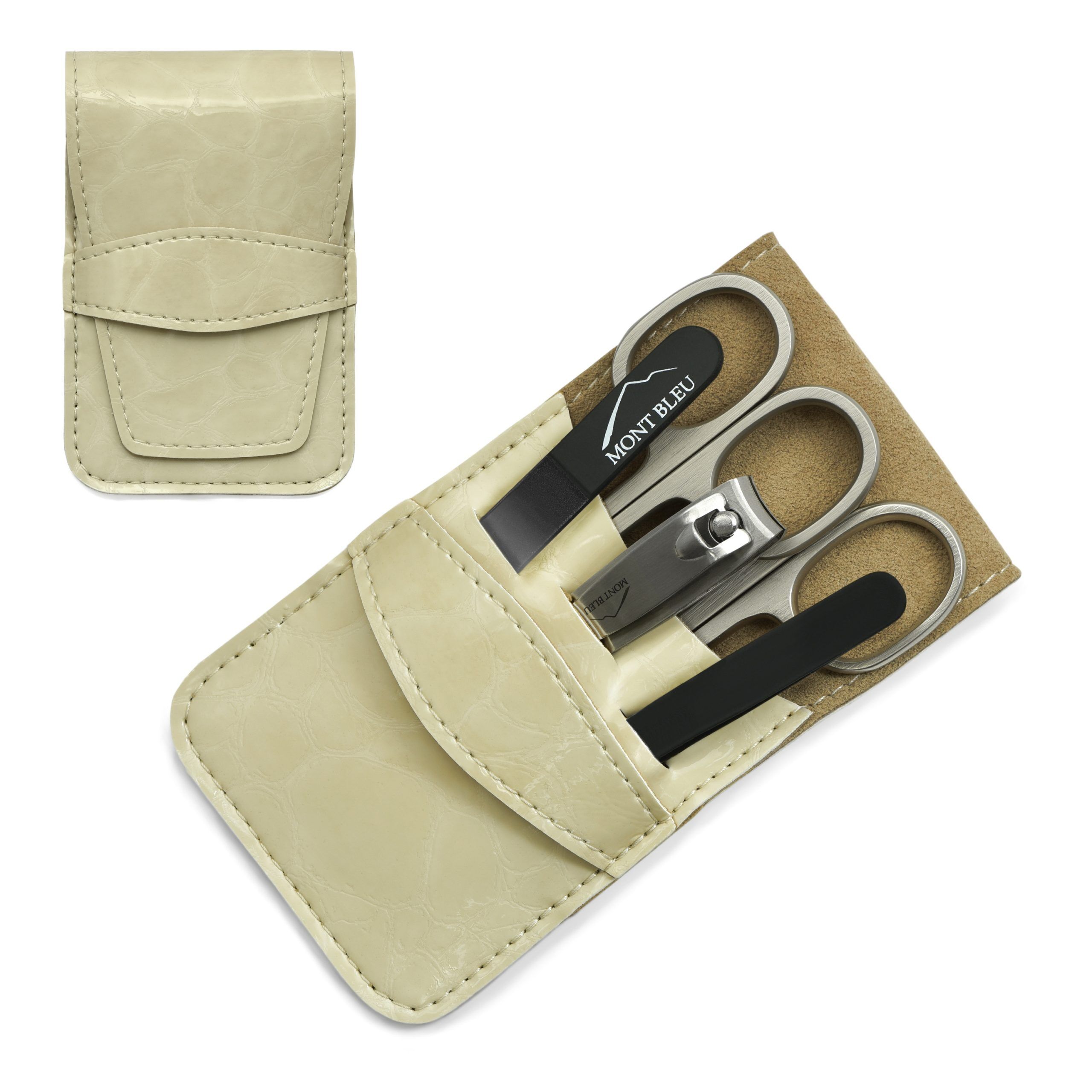 Mont Bleu 5-piece Manicure Set in Vegan Faux Leather Case, Beige 'Anna'
