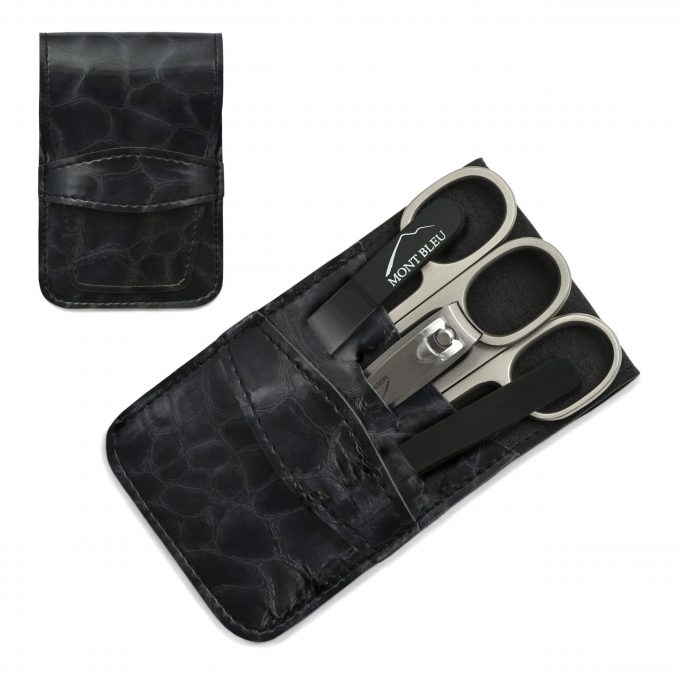 Mont Bleu 5-piece Manicure Set in Vegan Faux Leather Case, Black 'Anna'
