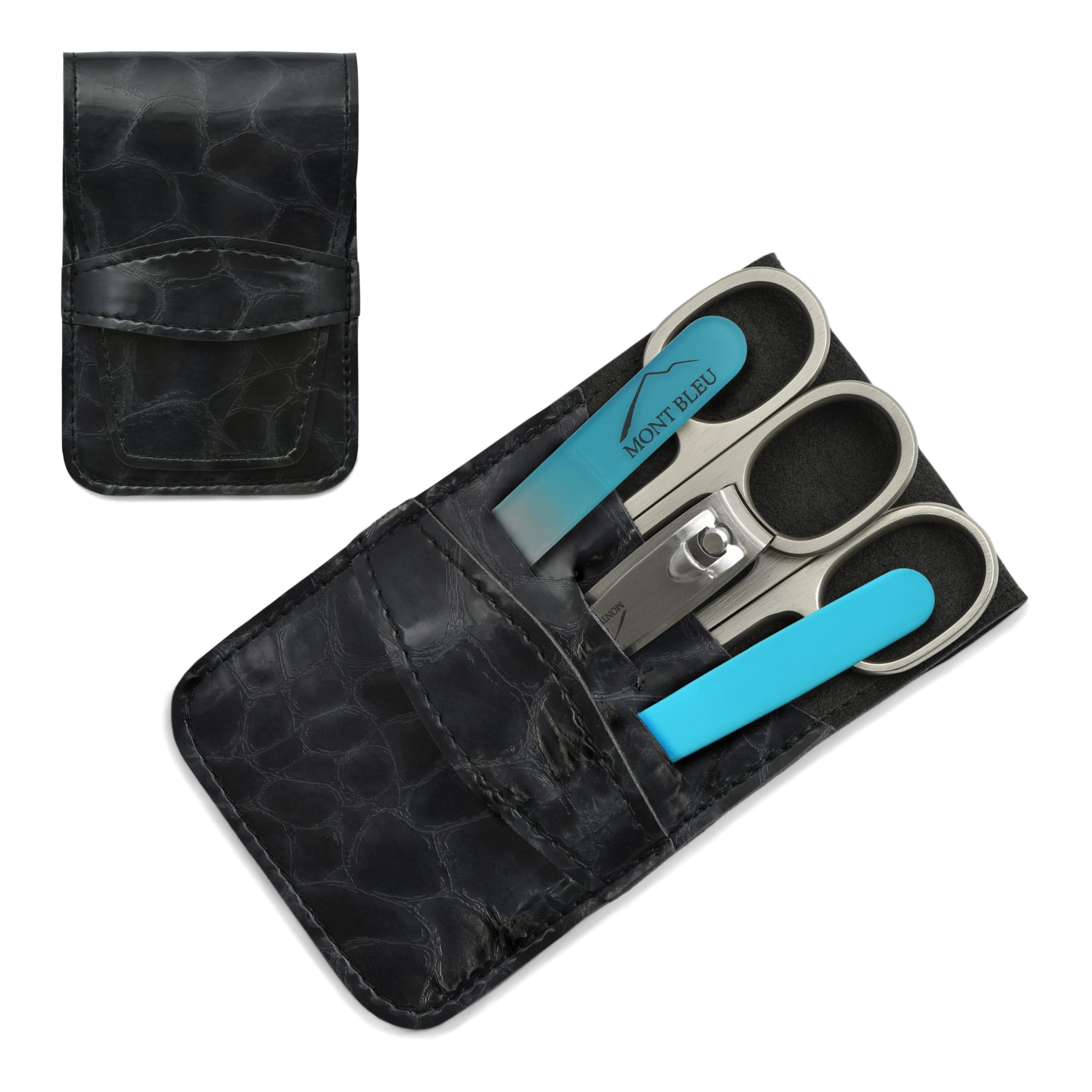 Mont Bleu 5-piece Manicure Set in Vegan Faux Leather Case, Black 'Anna'
