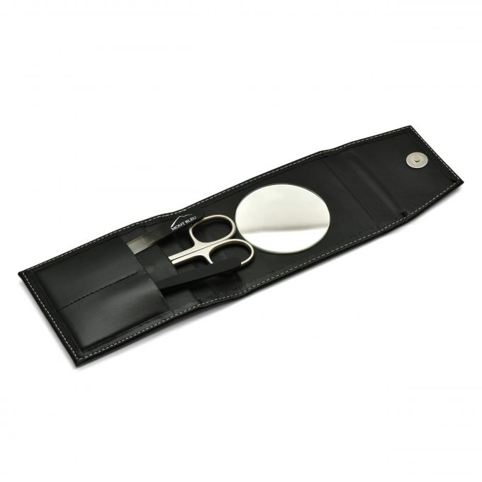 Mont Bleu 3-piece Manicure Set in a Premium Black Leather Case with Mirror & Crystal Nail File