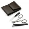 Mont Bleu 3-piece Manicure Set in a Premium Umber Brown Leather Case with Mirror & Crystal Nail File