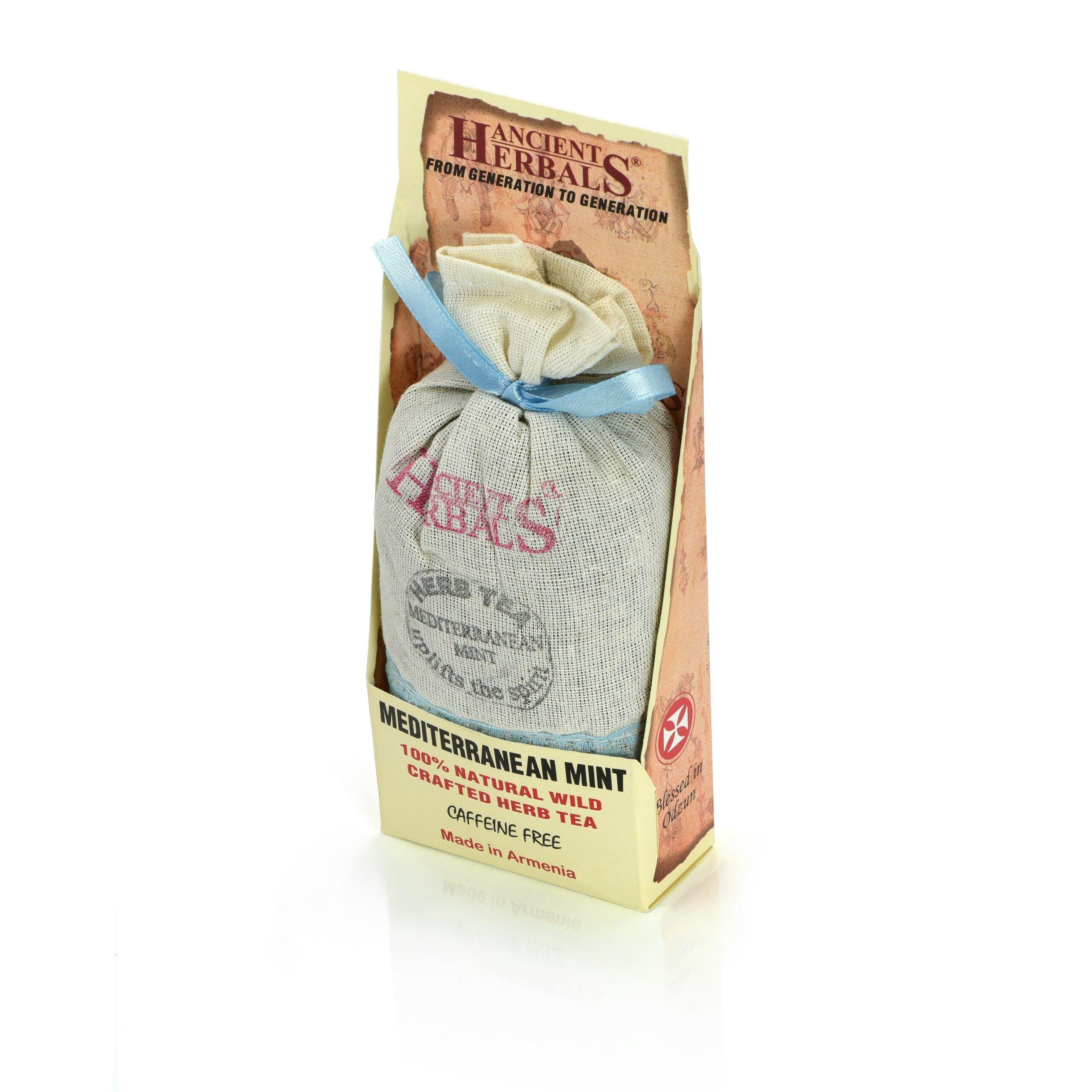 Ancient Herbals Mediterranean Mint – 100% Natural Wild Crafted Loose Leaf Herbal Tea in a Cotton Bag, 50 g