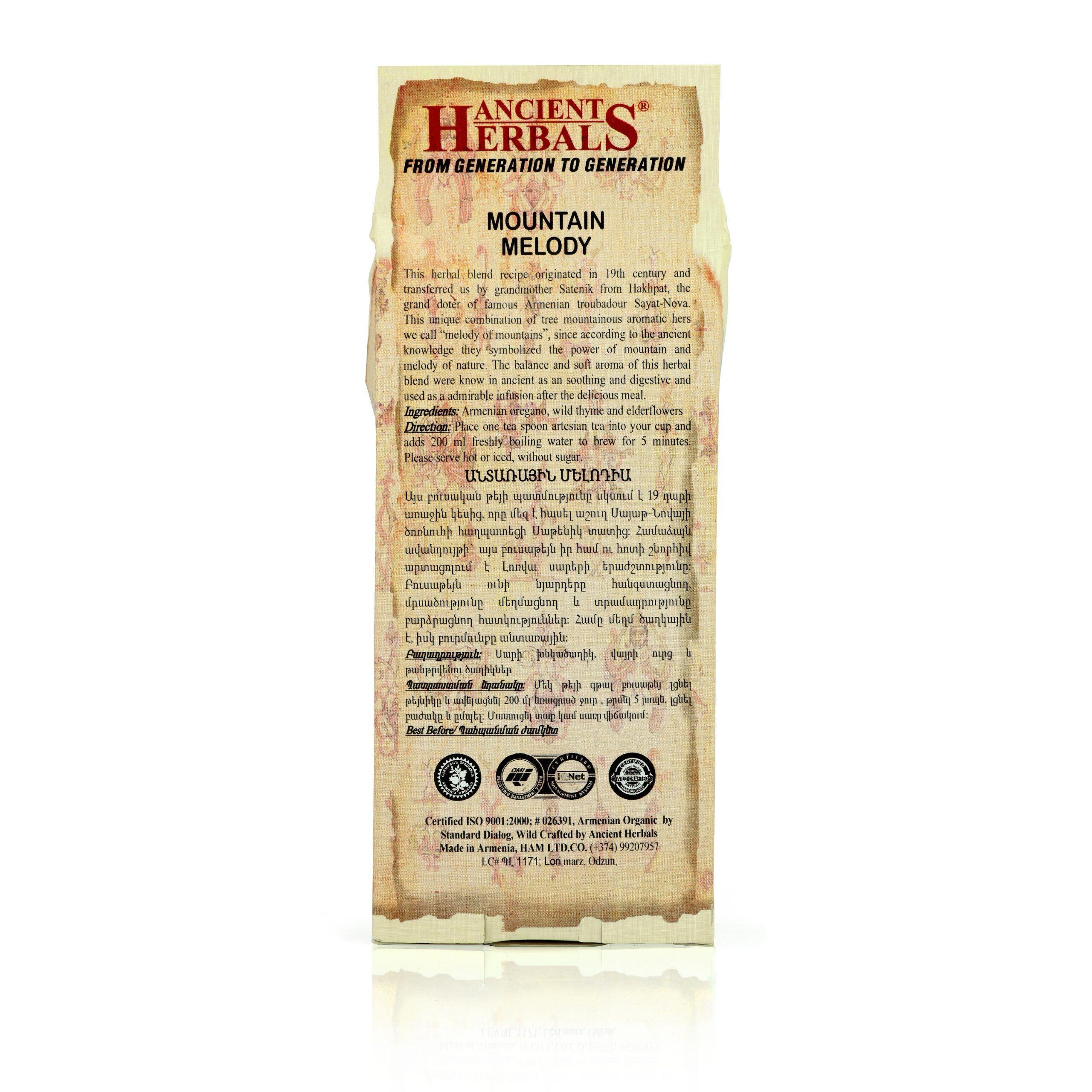 Ancient Herbals Mountain Melody – 100% Natural Wild Crafted Loose Leaf Herbal Tea in a Cotton Bag, 50 g