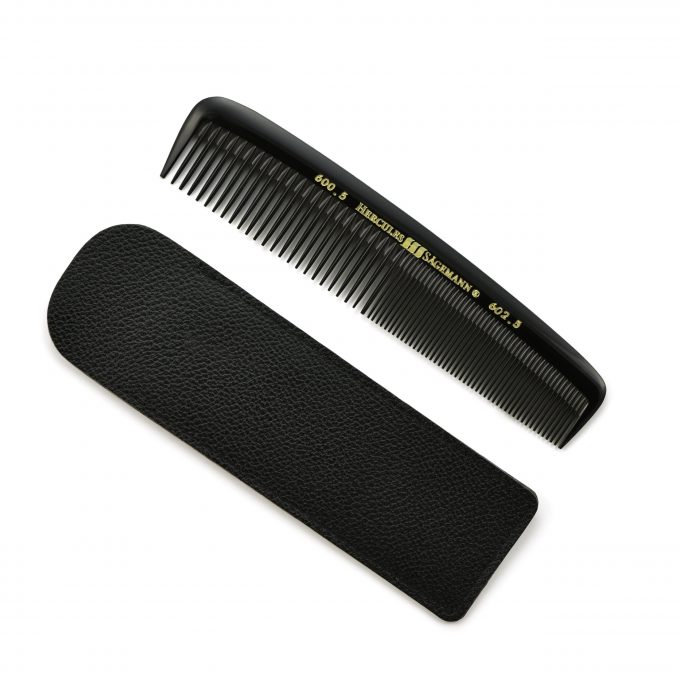 Hercules Sägemann Travel Comb 600-602 5" in Leather Case Gents' Small Comb 5"
